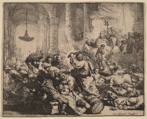Chrystus wypędzający handlarzy ze świątyni autorstwa Rembrandt van Rijn