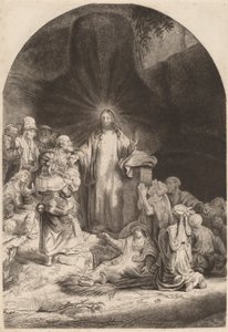 Chrystus przepowiadający i uzdrawiający fragment z druku stu guldenów, c. 1649. autorstwa Rembrandt van Rijn