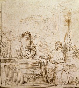 Chrystus i Kobieta z Samarii (pióro i brązowy tusz na papierze) autorstwa Rembrandt van Rijn