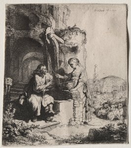 Chrystus i kobieta z Samarii wśród ruin, 1634. autorstwa Rembrandt van Rijn