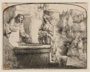 Chrystus i Kobieta z Samarii: łukowata grafika autorstwa Rembrandt van Rijn
