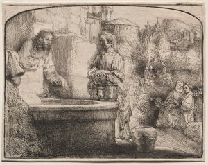 Chrystus i Kobieta z Samarii: łukowaty druk, 1657-58. autorstwa Rembrandt van Rijn