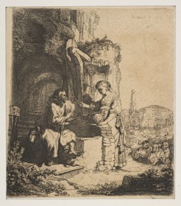 Chrystus i Kobieta z Samarii wśród ruin. autorstwa Rembrandt van Rijn