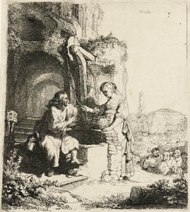 Chrystus i Kobieta z Samarii wśród ruin [Jan 4:5-20], 1634. autorstwa Rembrandt van Rijn