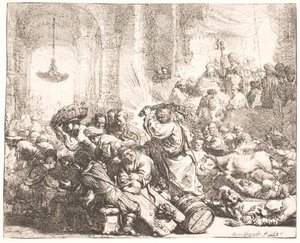 Chrystus wypędzający wymieniających pieniądze ze świątyni autorstwa Rembrandt van Rijn