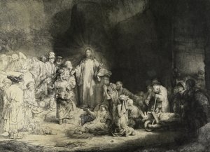 Chrystus uzdrawiający chorych: "Druk stugramowy", ok. 1649 (akwaforta, suchy punkt i rycina) autorstwa Rembrandt van Rijn