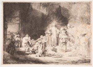 Chrystus w otoczeniu chorych, przyjmujący małe dzieci (obraz „Stugilderówka”) autorstwa Rembrandt van Rijn