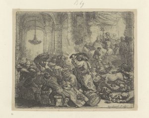 Chrystus wypędza wymieniających pieniądze ze świątyni Recueil de quatre-vingt-cinq estampes originales (tytuł serii) autorstwa Rembrandt van Rijn