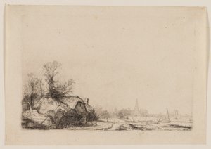 Domek nad kanałem z widokiem na Ouderkerk autorstwa Rembrandt van Rijn