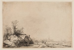 Domek nad kanałem z widokiem na Ouderkerk autorstwa Rembrandt van Rijn