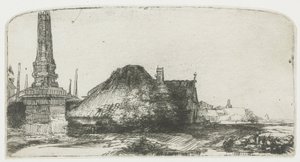 Domek i słupek graniczny przy Spaarndammerdijk („L’Obelisque”) autorstwa Rembrandt van Rijn
