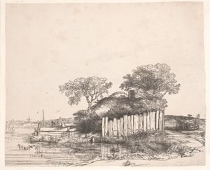Domek z białym płotem autorstwa Rembrandt van Rijn