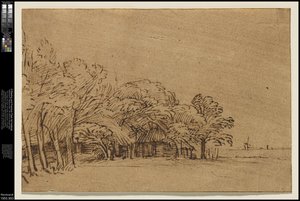 Farma pod drzewami, ok.1650 autorstwa Rembrandt van Rijn