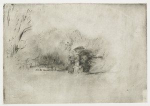 Dom wiejski wśród drzew Kępka drzew z widokiem autorstwa Rembrandt van Rijn