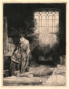 Faust w swoim gabinecie, ogląda magiczny dysk autorstwa Rembrandt van Rijn