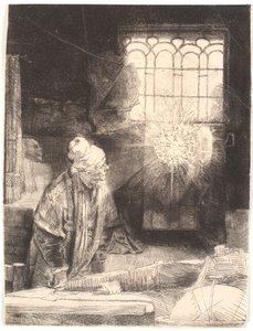 Faust w swoim gabinecie, oglądając magiczny dysk (dr Faustus) autorstwa Rembrandt van Rijn