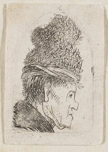Groteskowy profil: mężczyzna w czapce z daszkiem autorstwa Rembrandt van Rijn