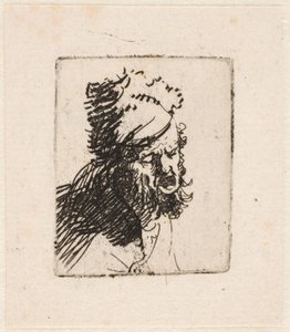 Głowa mężczyzny w futrzanej czapce, krzycząca autorstwa Rembrandt van Rijn