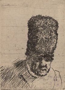 Głowa starca w wysokiej futrzanej czapce. autorstwa Rembrandt van Rijn