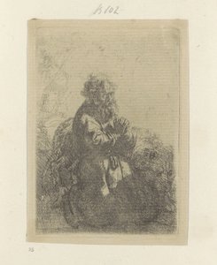 Hieronim klęczący w modlitwie, spoglądający w dół Recueil de quatre-vingt-cinq estampes originales (tytuł serii) autorstwa Rembrandt van Rijn