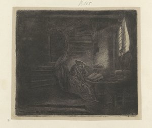 Hieronymus w een donker studeervertrek Kolekcja osiemdziesięciu pięciu oryginalnych grafik (tytuł serii) autorstwa Rembrandt van Rijn