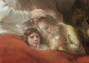 Jakub błogosławi synów Józefa, 1656 (szczegóły 244314) autorstwa Rembrandt van Rijn