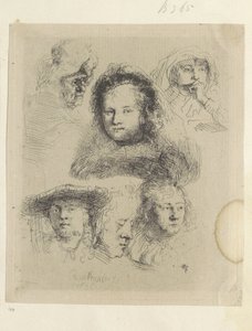 Kopstudies van Saskia en anderen Kolekcja osiemdziesięciu pięciu oryginalnych grafik (tytuł serii) autorstwa Rembrandt van Rijn