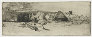 Krajobraz z budynkiem gospodarczym i domem z wieżą Krajobraz z budynkiem gospodarczym i „domem z wieżą” autorstwa Rembrandt van Rijn