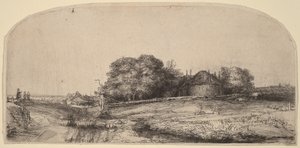 Pejzaż ze stodołą na siano i stadem owiec autorstwa Rembrandt van Rijn