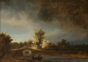Krajobraz z kamiennym mostem Krajobraz z kamiennym mostem autorstwa Rembrandt van Rijn