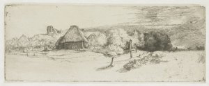 Krajobraz z budynkiem gospodarczym i „domem z wieżą” autorstwa Rembrandt van Rijn