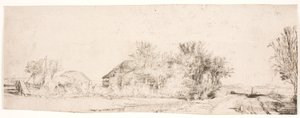 Krajobraz z drogą biegnącą wzdłuż kanału autorstwa Rembrandt van Rijn