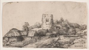 Krajobraz z kwadratową wieżą autorstwa Rembrandt van Rijn