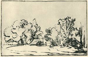 Krajobraz z dwoma chatami, c1650-1655, 1943. autorstwa Rembrandt van Rijn