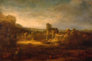 Krajobraz z mostem zwodzonym autorstwa Rembrandt van Rijn