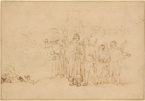 Lot i jego rodzina opuszczają Sodomę autorstwa Rembrandt van Rijn
