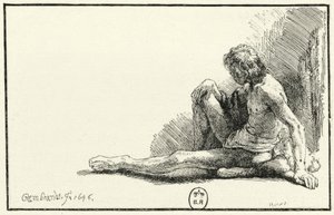 Akt męski, siedzący na podłodze autorstwa Rembrandt van Rijn