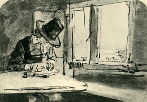Mężczyzna rysujący w oknie, połowa XVII wieku, 1943. autorstwa Rembrandt van Rijn