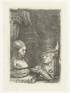 Mężczyzna rysujący na podstawie odlewu autorstwa Rembrandt van Rijn