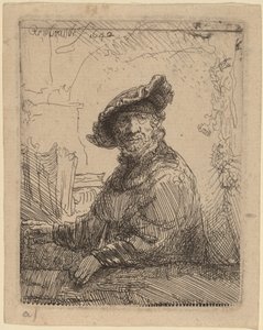 Mężczyzna w altanie autorstwa Rembrandt van Rijn