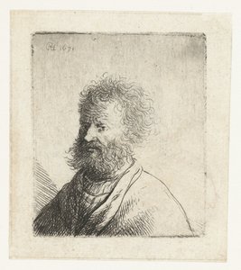 Mężczyzna z kwadratową brodą i kręconymi włosami: popiersie autorstwa Rembrandt van Rijn