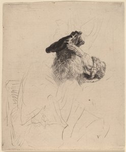 Stary człowiek osłaniający oczy dłonią autorstwa Rembrandt van Rijn