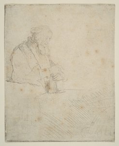 Stary człowiek w medytacji, wsparty na księdze, ca. 1645. autorstwa Rembrandt van Rijn