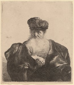 Starzec z brodą, futrzaną czapką i aksamitnym płaszczem autorstwa Rembrandt van Rijn
