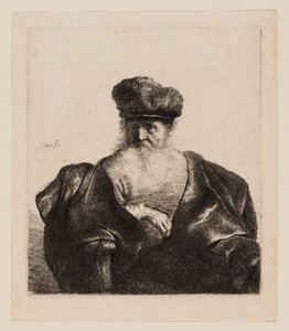 Starzec z brodą, futrzaną czapką i aksamitnym płaszczem autorstwa Rembrandt van Rijn