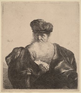 Starzec z brodą, futrzaną czapką i aksamitnym płaszczem autorstwa Rembrandt van Rijn