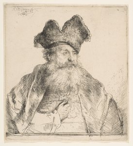 Stary człowiek w czapce z podzielonym futrem, 1640. autorstwa Rembrandt van Rijn
