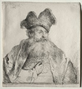Stary człowiek z podzieloną czapką, 1640. autorstwa Rembrandt van Rijn