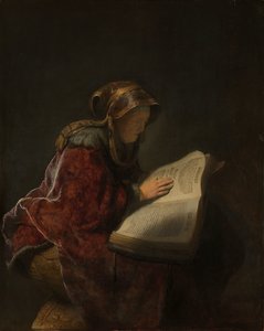 Stara kobieta czytająca, prawdopodobnie prorokini Anna Stara kobieta czytająca, prawdopodobnie prorokini Hannah autorstwa Rembrandt van Rijn