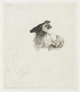 Starszy mężczyzna zasłaniający dłonią oczy autorstwa Rembrandt van Rijn